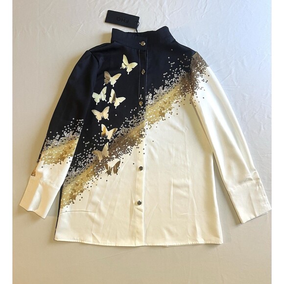 FHQ Collection Tops - FHQ Collection Woman’s Blouse Button Shirt S Preppy Butterfly Fantasy Print Top